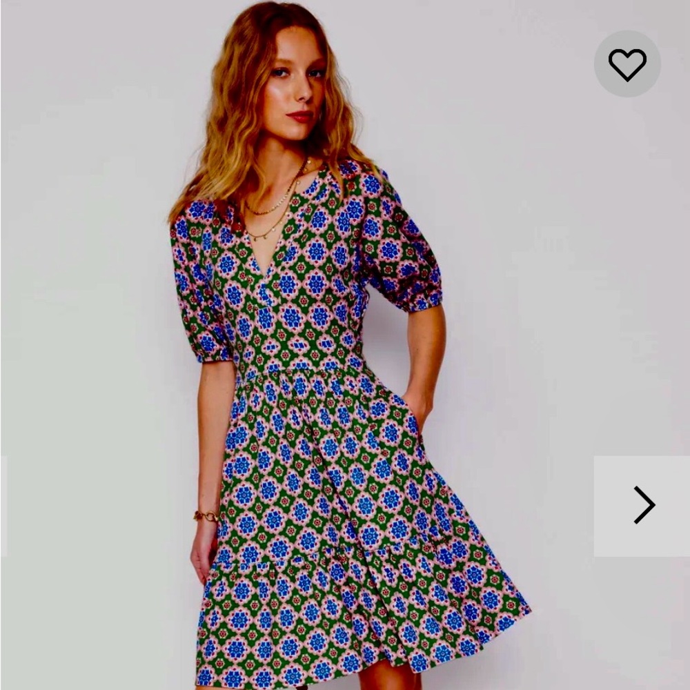 Boden Blue and Green Floral Midi Dress